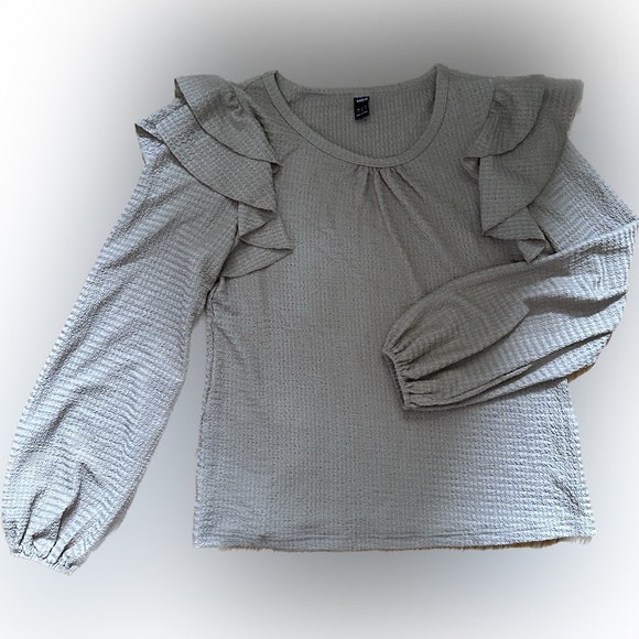 SHEIN beige long sleeve ruffle top - Picture 2 of 2